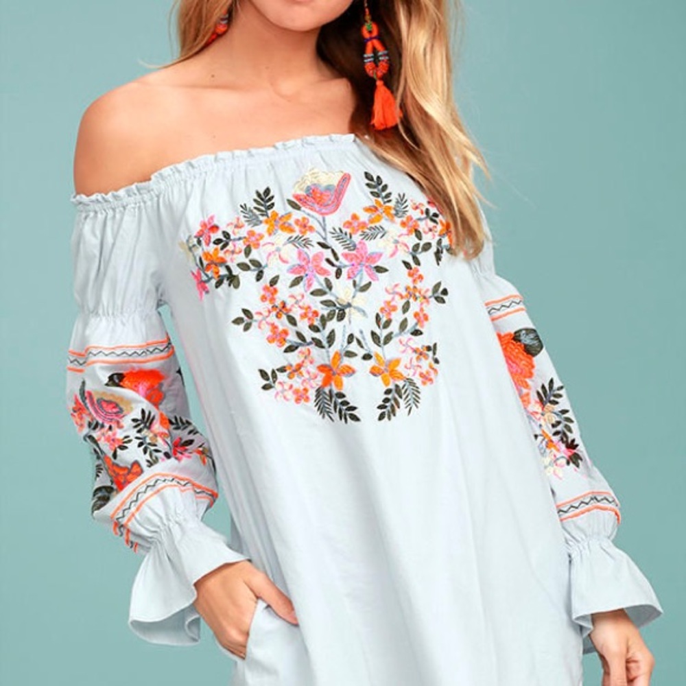 Light Blue Embroidered Free People Dress